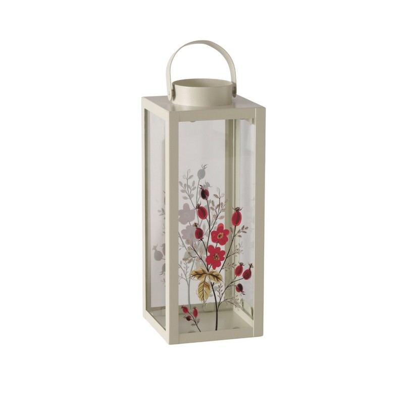 Lanterna in metallo e vetro decorata con rosa canina, ideale come decoro autunnale